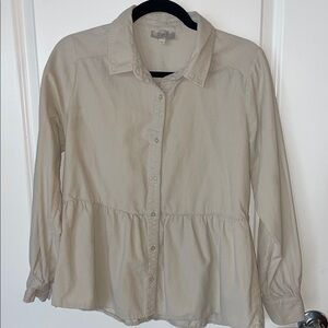 LOFT Light Beige Peplum Corduroy Button-Down Shirt